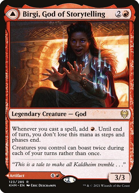 Birgi, God of Storytelling // Harnfel, Horn of Bounty card image